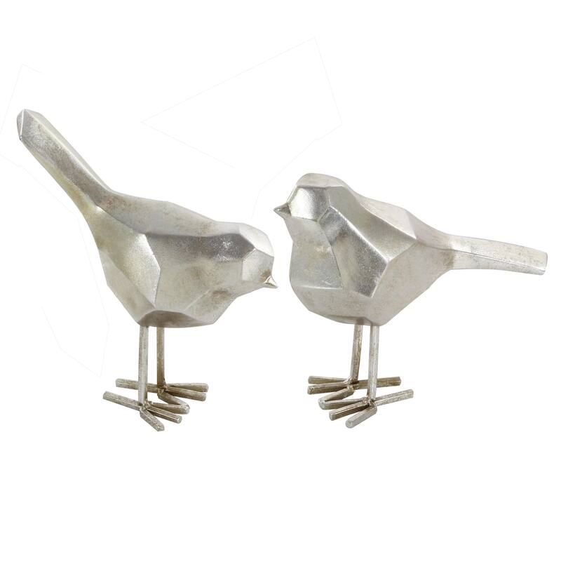 CosmoLiving by Cosmopolitan Gold or Gray Polystone Bird Decorative Sculpture with Origami Accents (Set of 2)