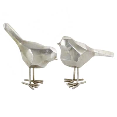 Polystone Bird Decorative Sculpture with Origami Accents - Set of 2 Gold or Gray - CosmoLiving by Cosmopolitan