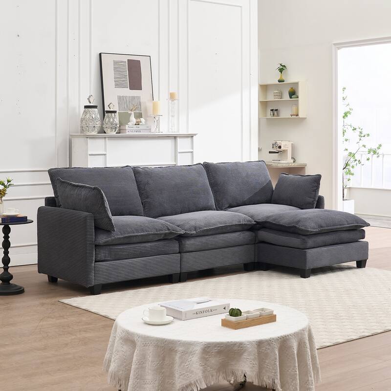 New Modular U-Shaped Velvet Sofa with Ottoman and Pillows for Living Room