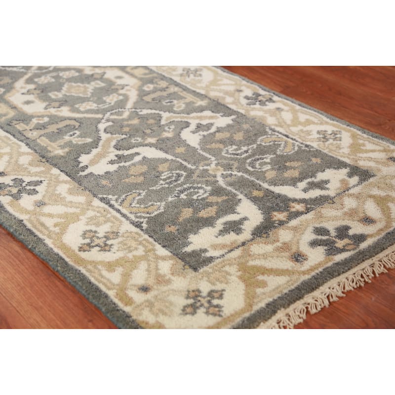Gray Oushak Oriental Runner Rug Hand-Knotted Wool Carpet - 2'7" x 10'0"