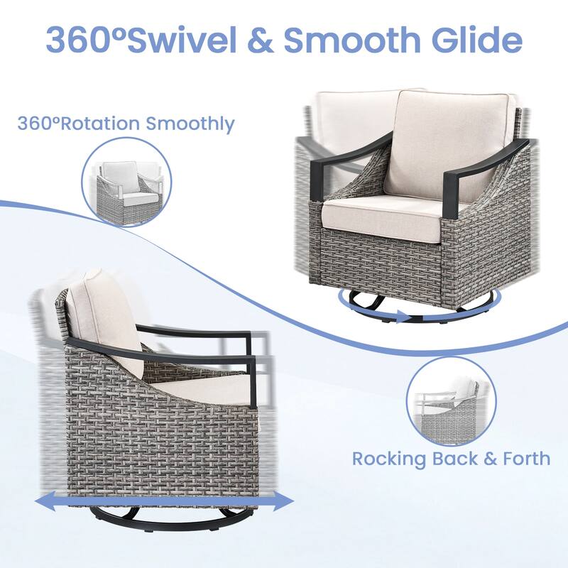 Pocassy 5-Piece Patio Sofa Swivel Glider Chairs Table with Ottoman