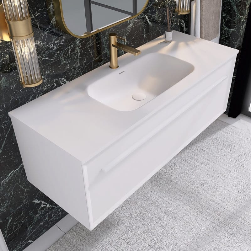 60 inch Plywood Floating Bathroom Vanity Set with Solid Surface Sink - 60" x 18"