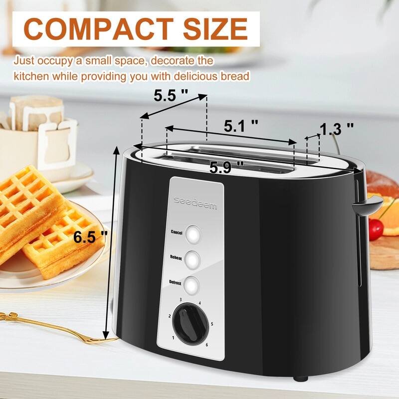 Toaster 2 Slice,6 Shade Settings, Removable Crumb Tray, 750W