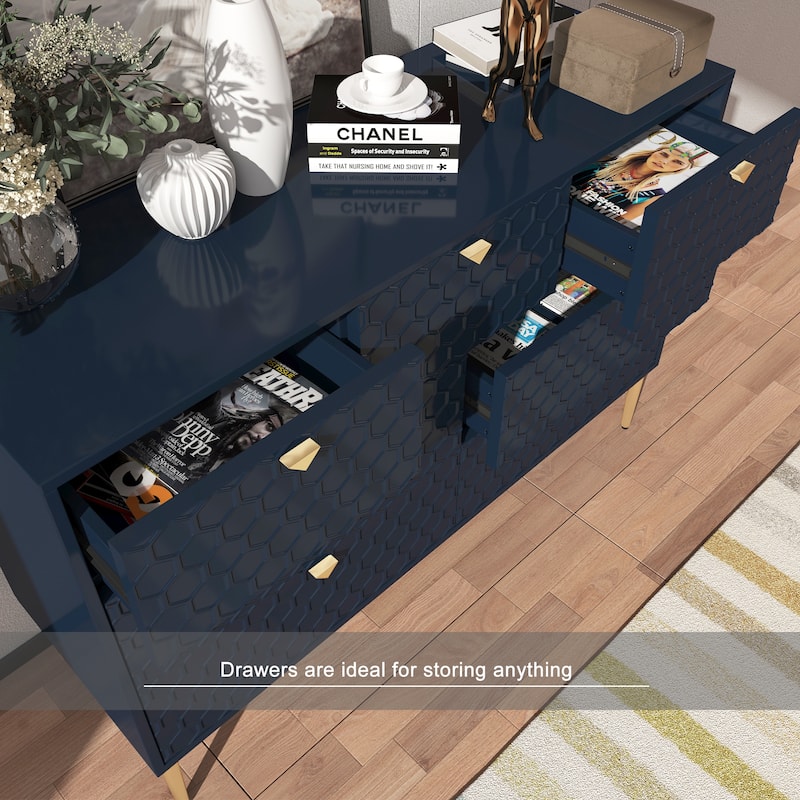 Honeycomb 7-Drawer Storage Cabinet, Accent Cabinet with Tapered Metal Legs, Buffet Sideboard with Versatile Storage