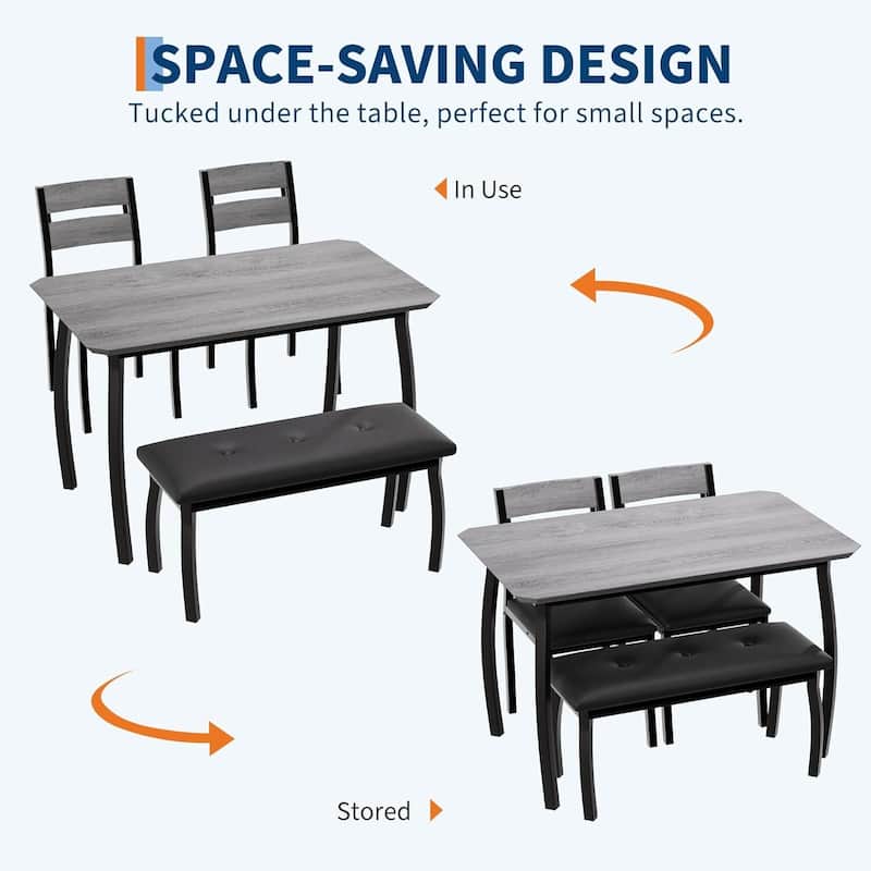 Kitchen Dining Table Set with 2 Classic Dinner Chairs and Upholstered Bench