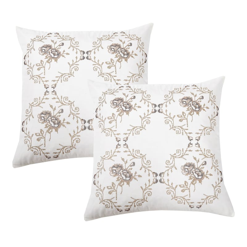 Canvas Pillow Shells with Rose Embellishments (Set of 2), NO INSERT