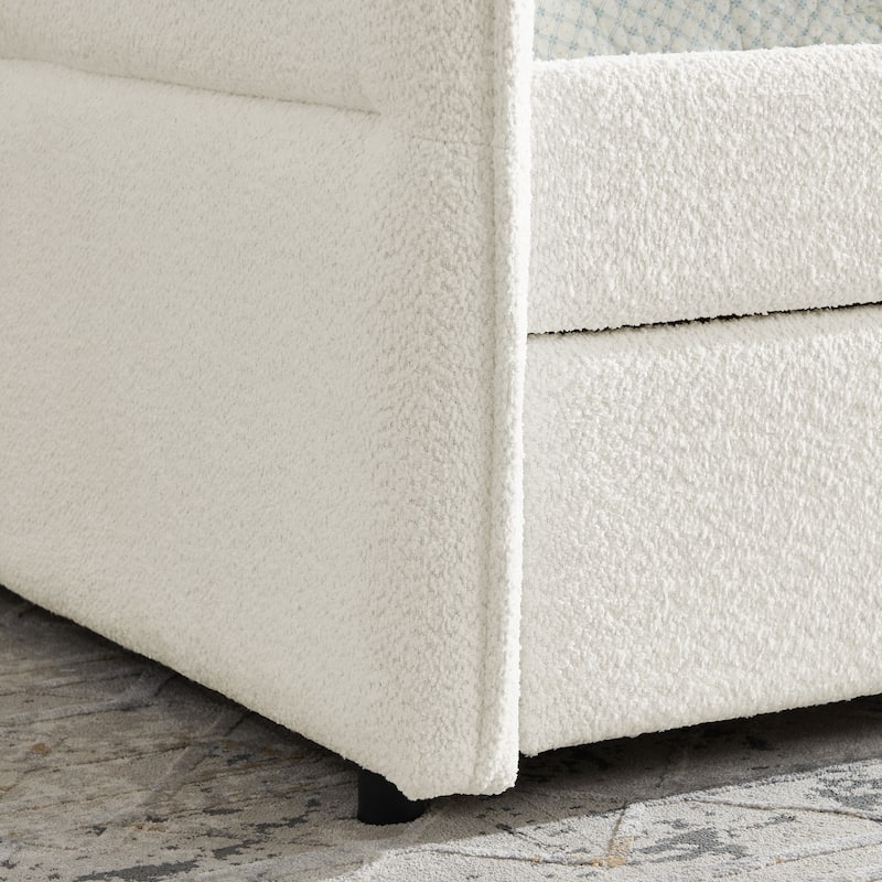 Upholstered Tufted Daybed, Boucle Fabric Sofa Bed Frame with Trundle