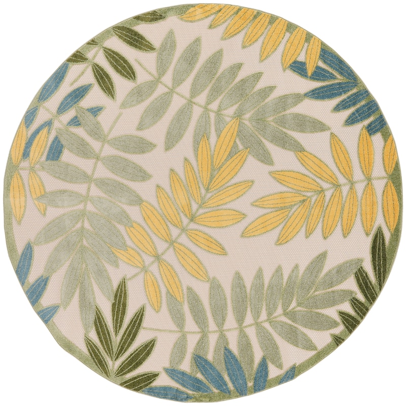 Nourison Aloha Leaf Print Vibrant Indoor/Outdoor Area Rug - 5'3" Round - Green/Multi