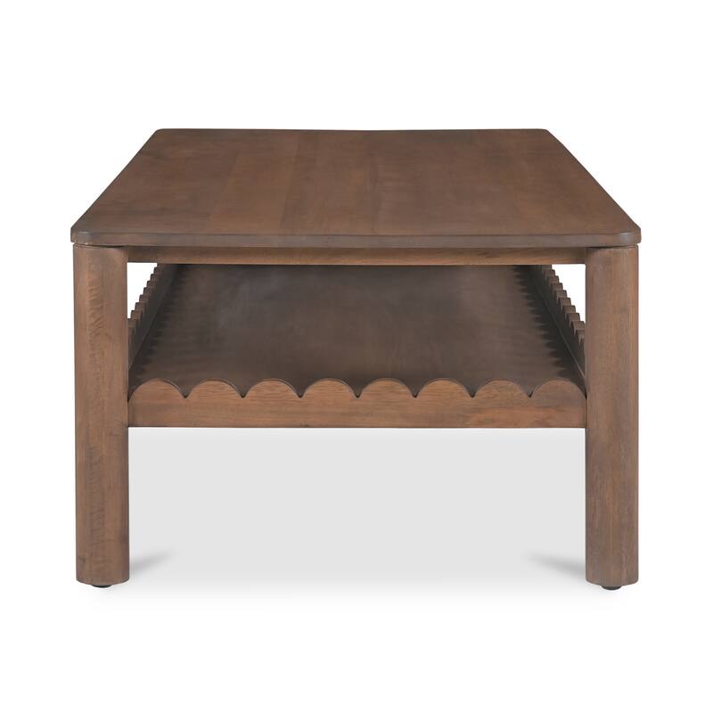 NADAAL STUDIOS Thalen Coffee Table, Rectangular Mango Wood Top with Geometric Rounded Legs, Vintage Brown