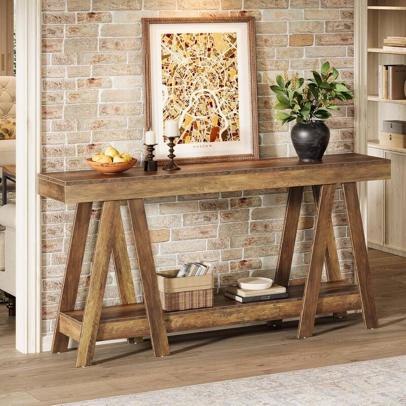 70" Farmhouse Console Table, 2-Tier Entryway Accent Table Behind Sofa