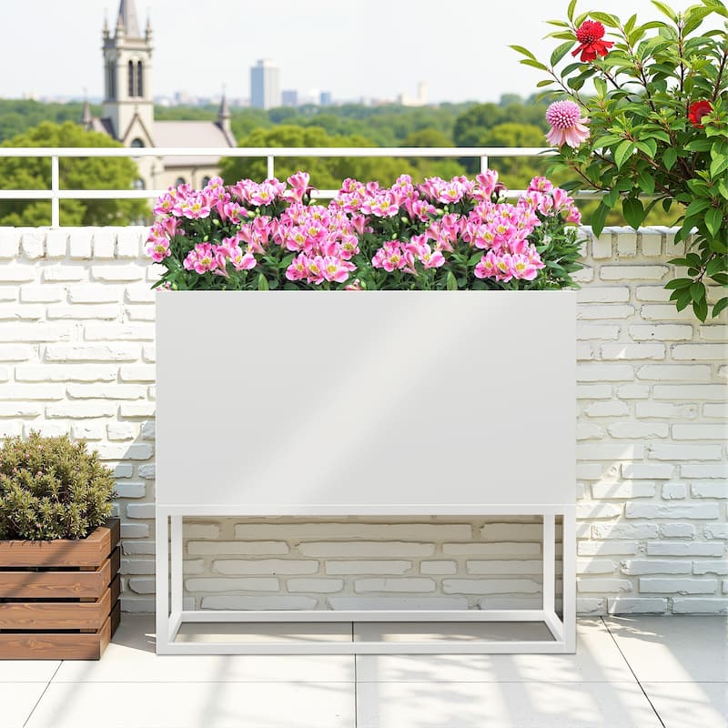 Metal Movable Planter Box with Trellis Privacy Screen Planter Box with Lockable Wheels