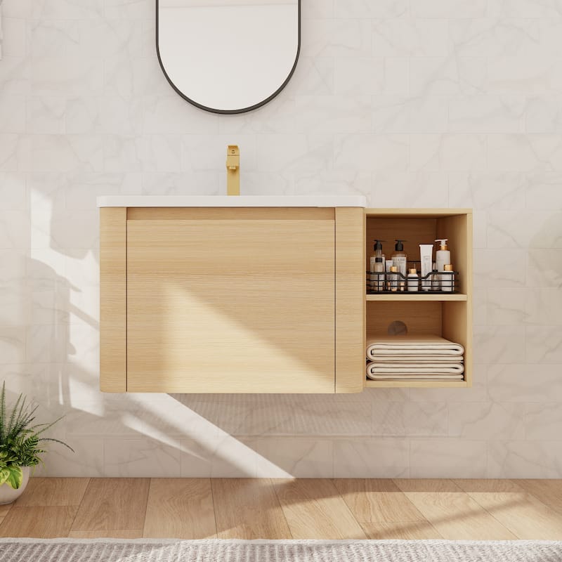 Beingnext 24''/28''/36''/40''/60''/68'' Floating Bathroom Vanity with Sink, Wall Mounted Bathroom Vanity with Soft Close Door