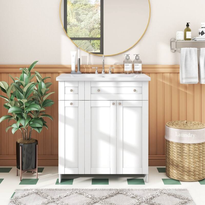 Single Sink 30" Bathroom Vanity with Combo Cabinet and Storage