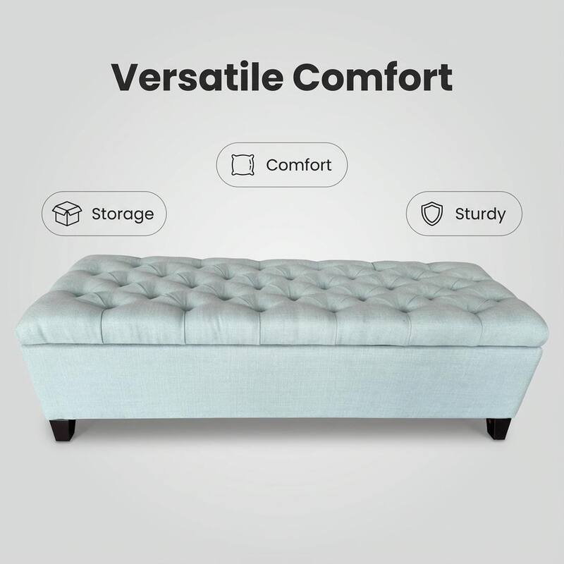50.25" Baby Blue Storage Ottoman Bench with Safety Hinges for Bedroom