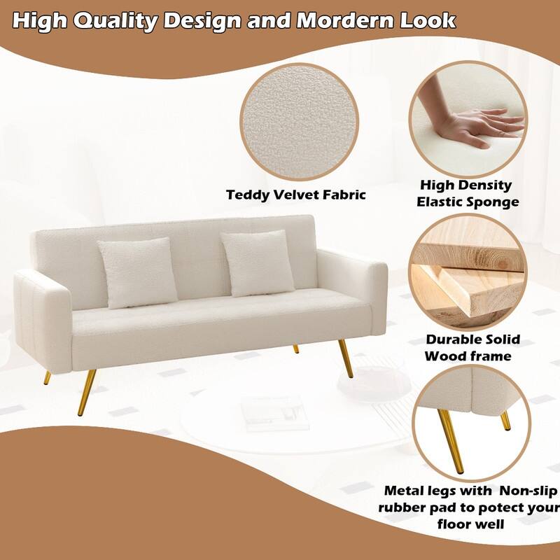 71.26" Teddy Velvet Three-Seater Sofa Bed,Beige