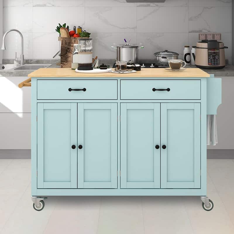 Kitchen Island Cart with Solid Wood Top and Locking Wheels