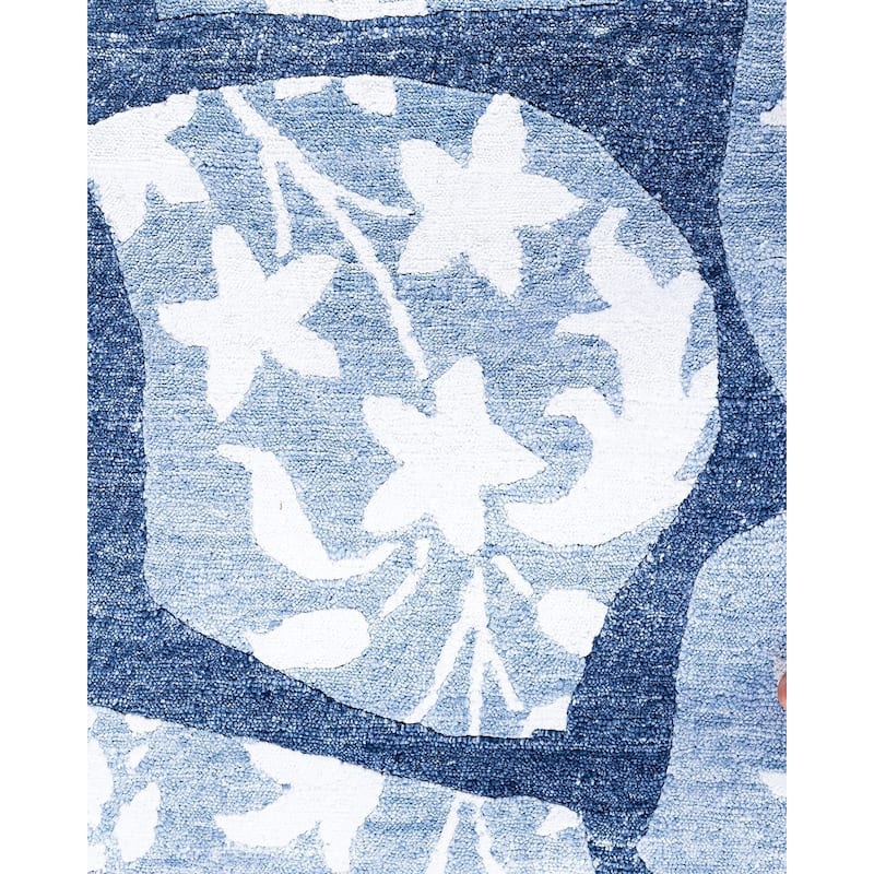 Modern One-of-a-Kind Hand-Knotted Area Rug, Blue - 9' 1" x 12' 3"