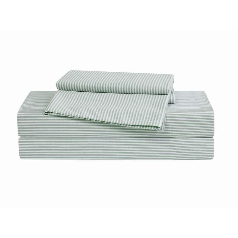 Brooklyn Loom Pinstripe Sheet Set - Twin - White/Sage Green