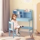 preview thumbnail 19 of 25, Wooden Children Study Desk and Chair Set with Storage Antique Blue