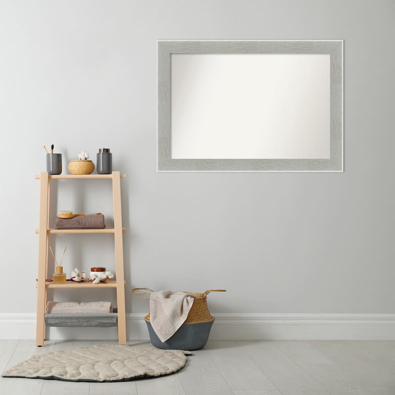 Non-Beveled Bathroom Wall Mirror - Glam Linen Grey Frame