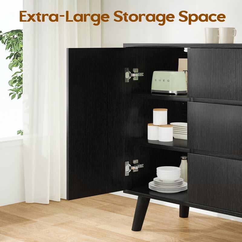 Farmhouse Buffet Cabinet, 55.5" Coffee Bar with 3 Drawers and Pop-Up Doors, Large Rustic Sideboard for Dining Room