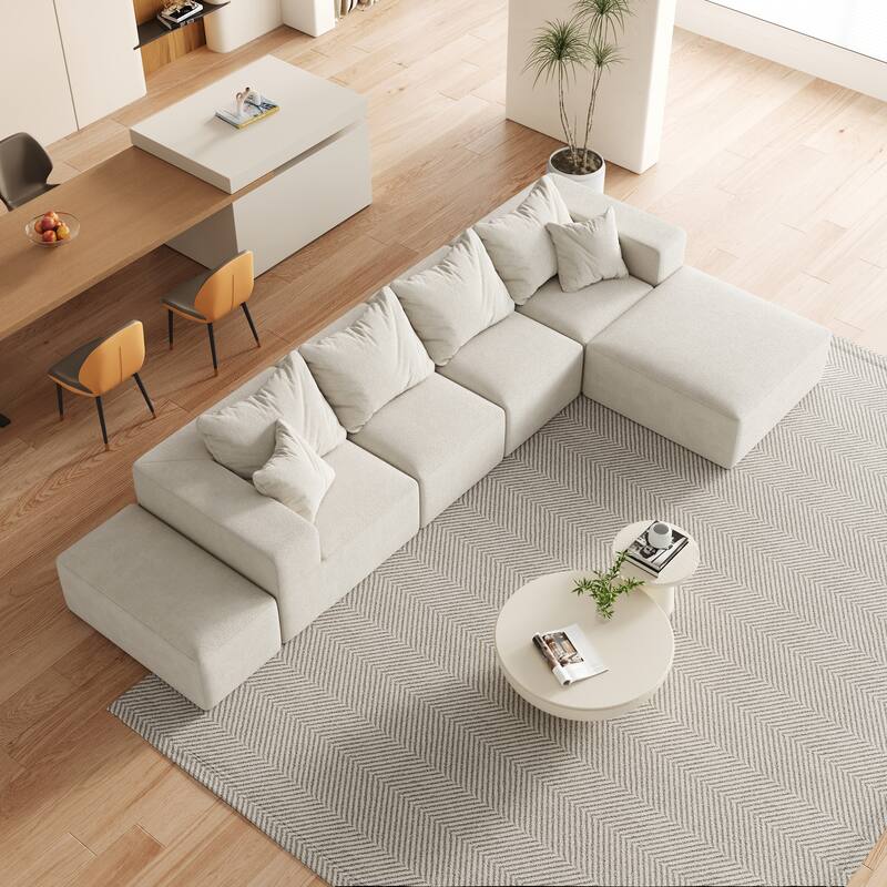 Upholstered Sectional Boneless Couch Set,Modular 132" L Shaped Sectional With 6 Pillows,Free Combination Sofa Couch