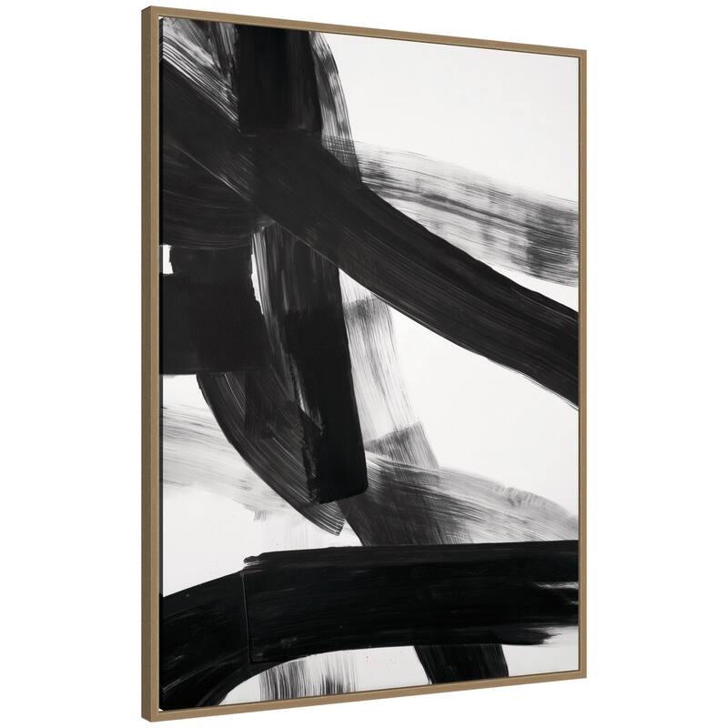 Kate and Laurel Black Mark No. 1 by Amy Lighthall Framed Canvas Wall Art Print - 28x38 - Gold