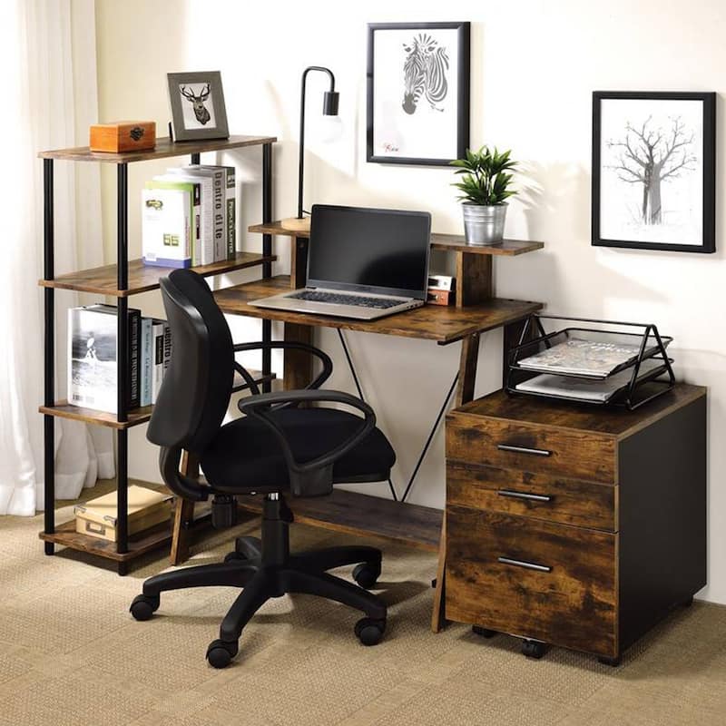 Wooden Writing Desk with with Top and Bottom Shelves