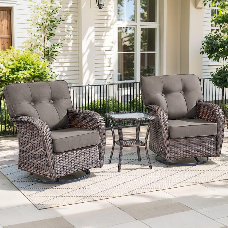 Gymojoy Wide T-Shaped High Back Swivel Glider Chairs Set with Side Table and 5-inch Cusion for Patio & Balcony