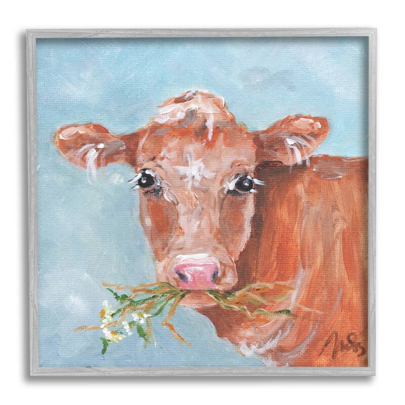 Stupell Cattle With Herb Sprigs Portrait Framed Giclee Art by Molly Susan Strong - 24 x 24 - Grey