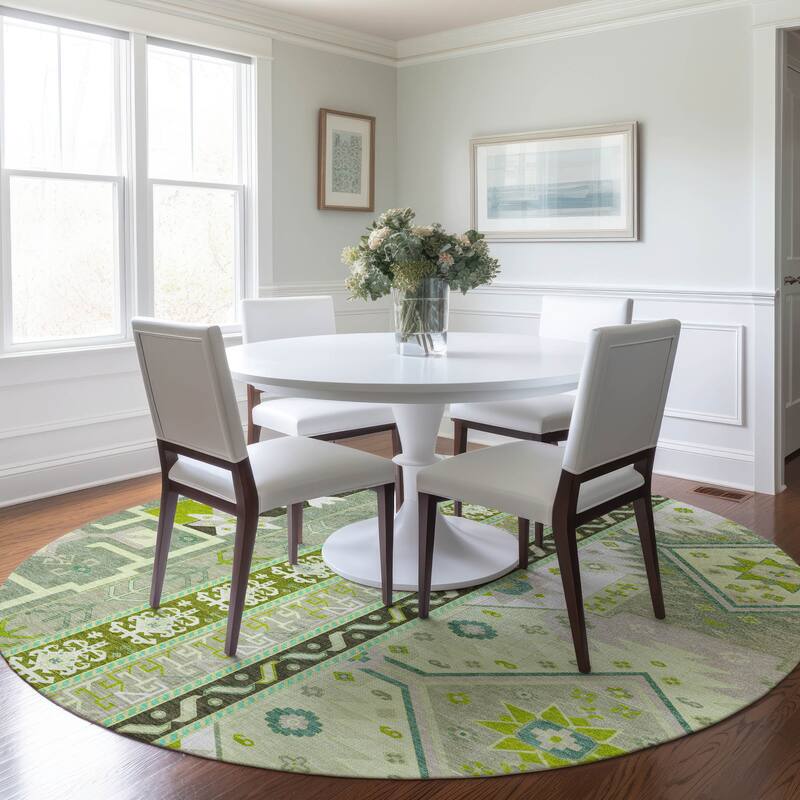 Machine Washable Indoor/ Outdoor Boho Tribal Chantille Rug