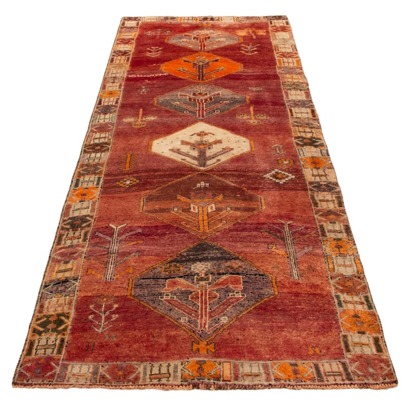 ECARPETGALLERY Hand-knotted Melis Vintage Burgundy Wool Rug - 4'9 x 12'8