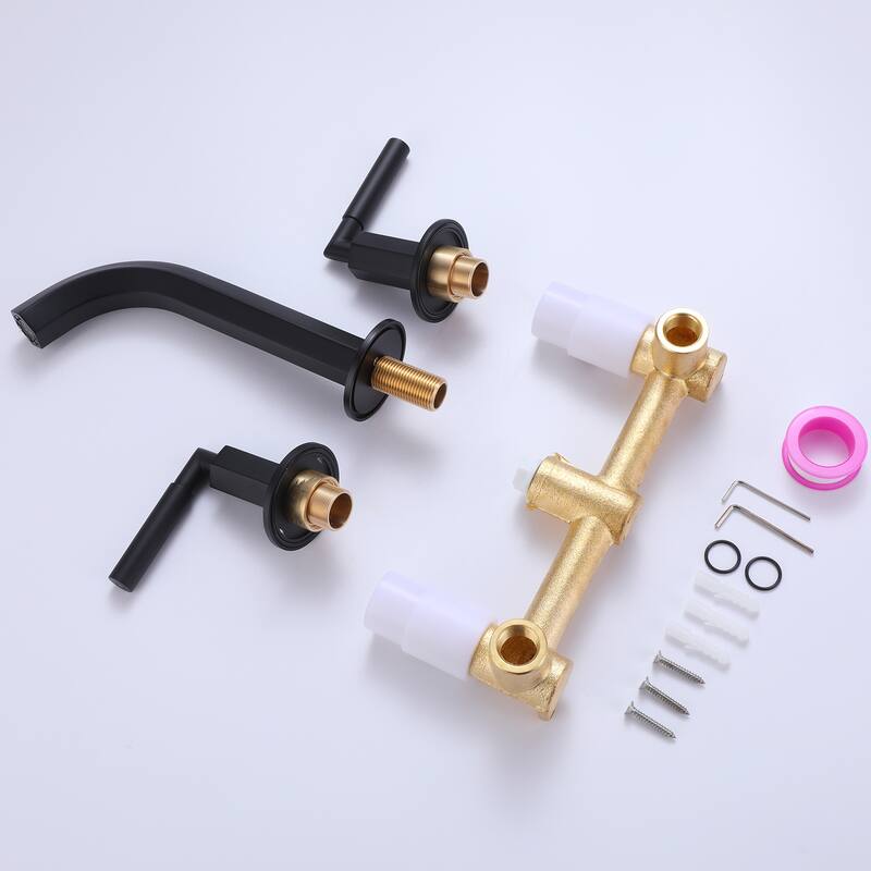 Two Handles Wall Mounted widespread Bathroom Faucet
