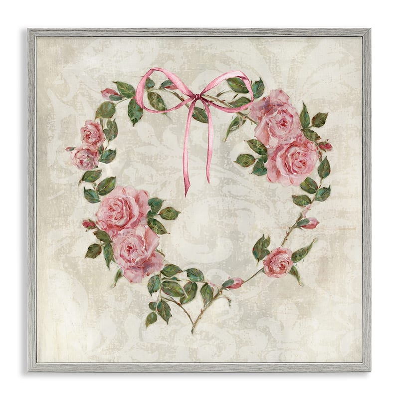 Stupell Garden Heart Wreath Framed Giclee Art Design By Sally Swatland - 24 x 24 - Grey