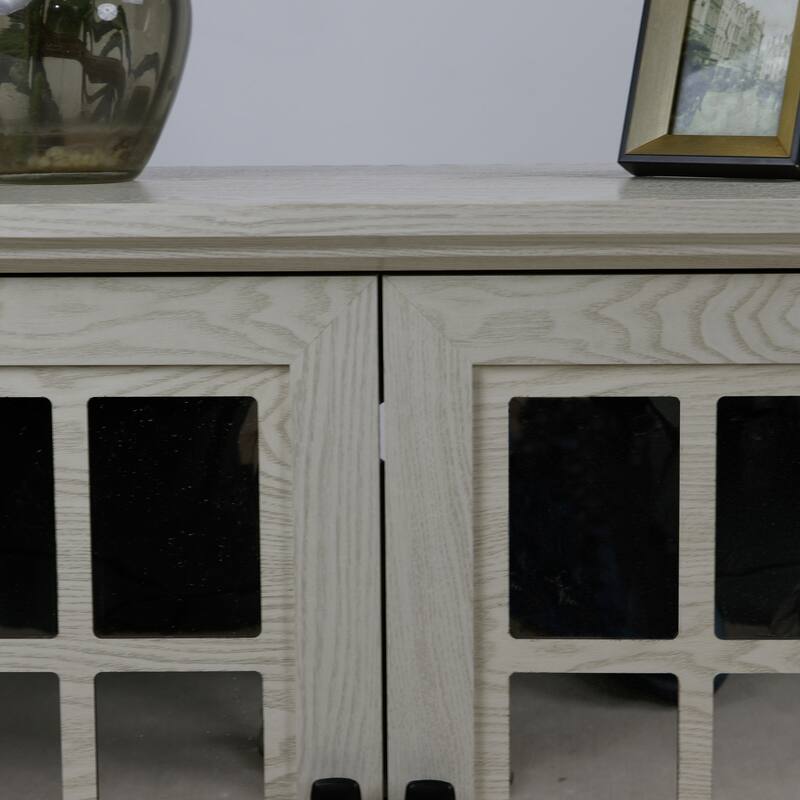 Storage sideboard cabinet with 2 decorative acrylic mirrored doors, adjustable shelf for dining room, living room