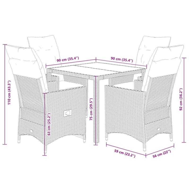 vidaXL Garden Dining Set Grey - 23.2 x 22.0 x 36.2