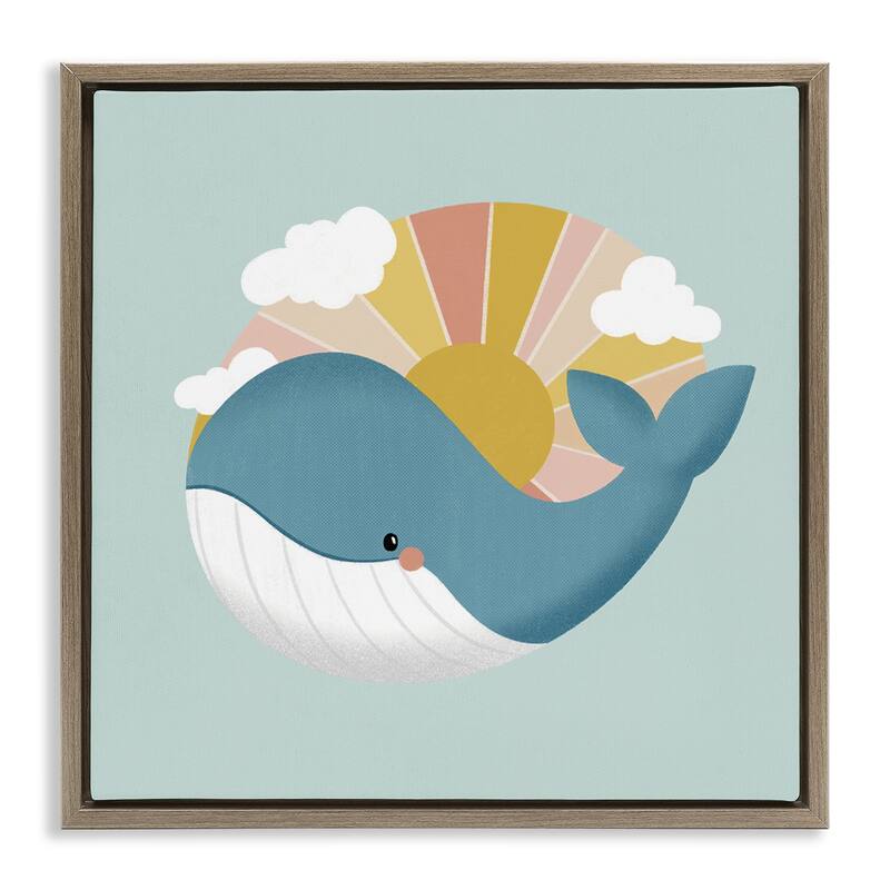 Stupell Whale & Sunshine Rays Framed Floater Canvas Wall Art Design By Sarah Hickman - 25 x 25 - Brown