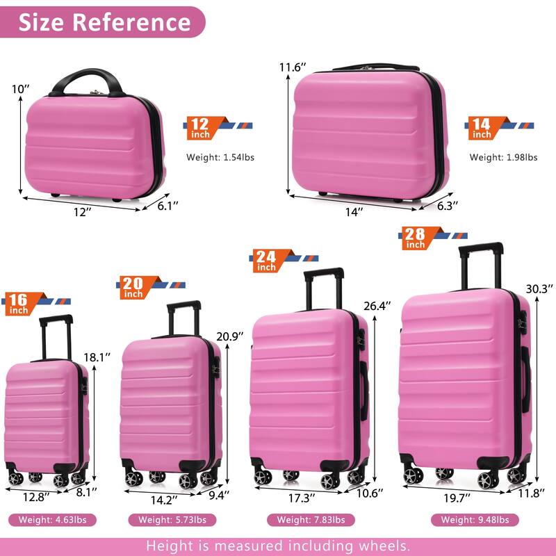 6-Piece Modern Hard-Shell Luggage, Lightweight Luggage with Spinner Wheels, for Boarding Travel, Pink