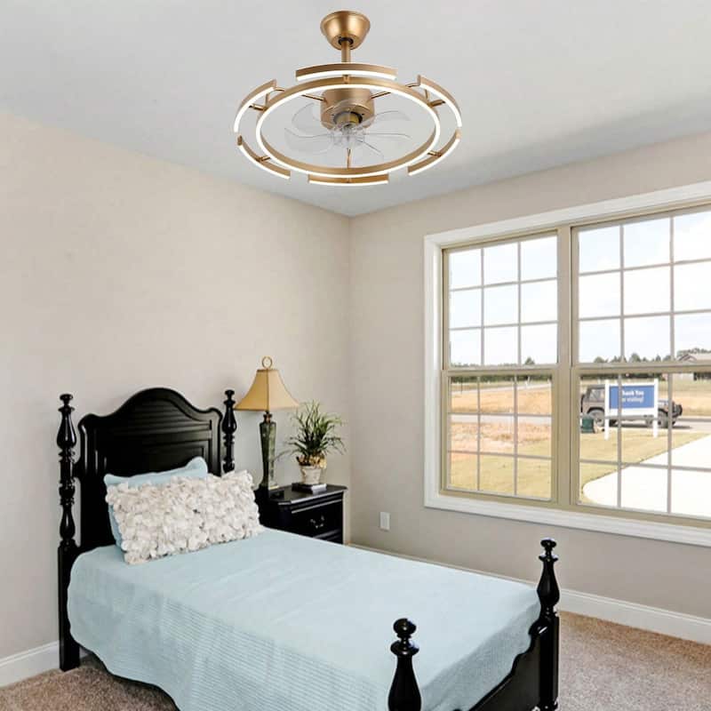 Cusp Barn 24-Inch Dimmable LED 6-DIY Shape Smart Ceiling Fan With Light, 6-Speed Reversible Ceiling Fan Light With Remote