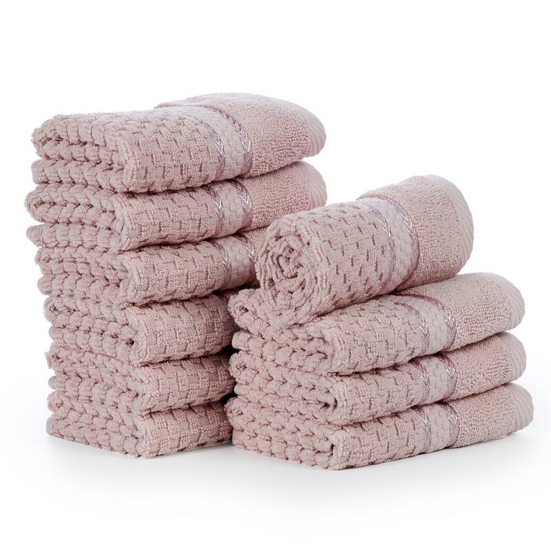 Popcorn Textured Cotton Washcloths 12 x 12 inch by Ample Decor - 10 Pcs - Soft Pink