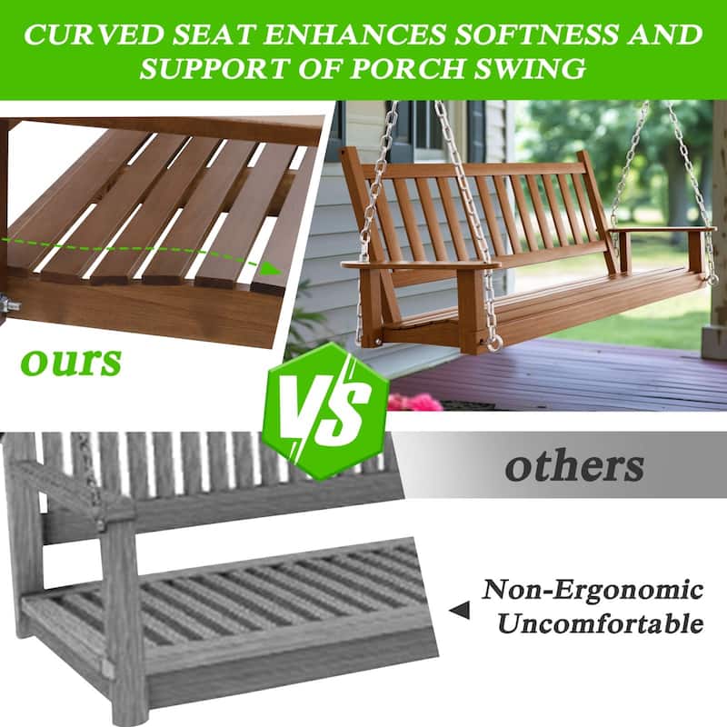 VEIKOUS Outdoor 5ft Wooden Hanging Patio Porch Swing for 3 Person with Chains