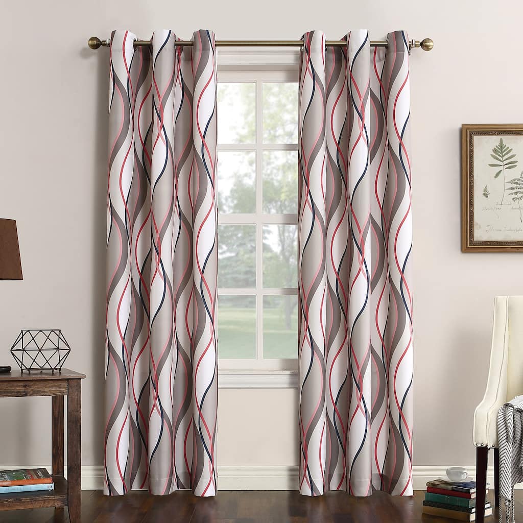 No. 918 Intersect Ogee Print Semi-Sheer Grommet 1-Piece Curtain Panel, Single Panel