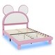 preview thumbnail 21 of 24, Upholstered Platform Bed with Cartoon Ears Shaped Headboard, LED Light