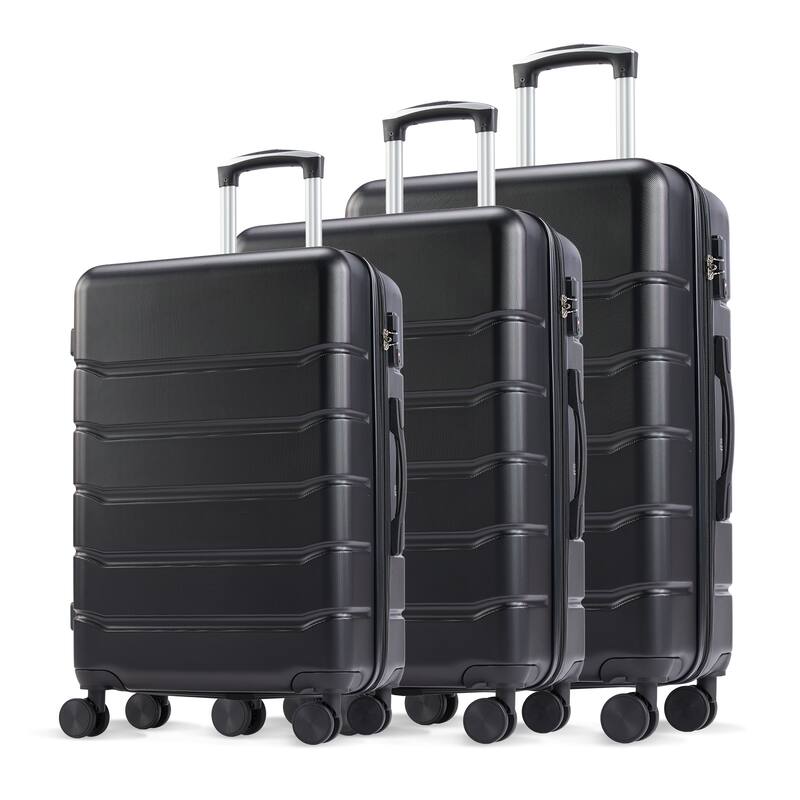 3 Piece Luggage Sets, Hard Case Expand Luggage with Rotating Wheels, TSA Lock and Retractable Handle, Durable Travel Luggage - Black