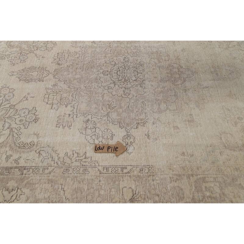 Hand Knotted Oriental 100% Wool Carpet Traditional Floral Beige & Ivories Tabriz Area Rug - 9' 7'' X 6' 7''