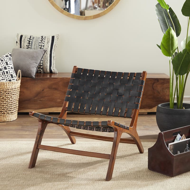 Wood Handmade Woven Accent Chair - Set of 2 Black - Roche River Decor