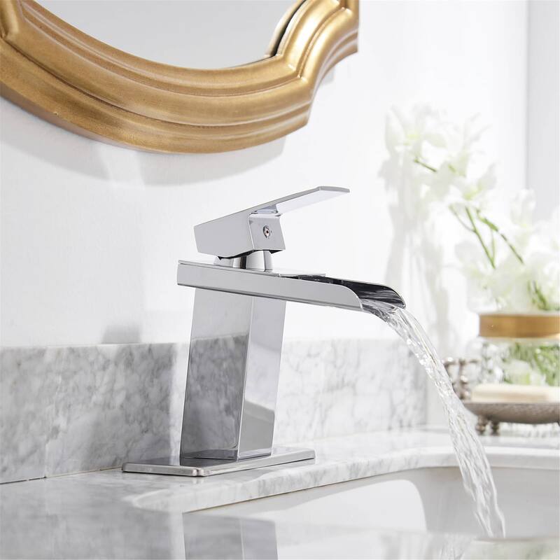 Waterfall Bathroom Sink Faucet Single Handle Bathroom Faucets One Holes Modern Basin Vanity Mixer Taps With Valve - Chrome