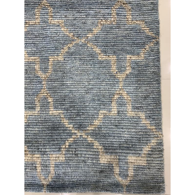 Home Decor Hand-Knotted Wool Blue/Silver Contemporary Tiled Agra Rug Luxurious & Stylish Area Rug for Adding Modern Elegance