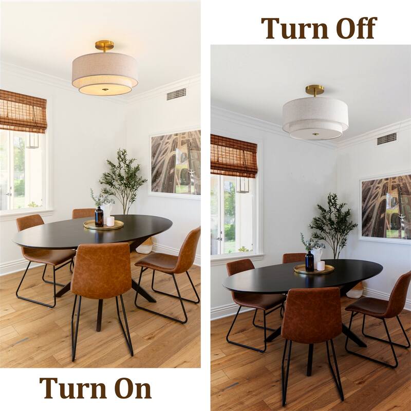 15" Modern Ceiling Light, Fabric Upholstered, Flush-Mount Fixture (Bulb Not Included)