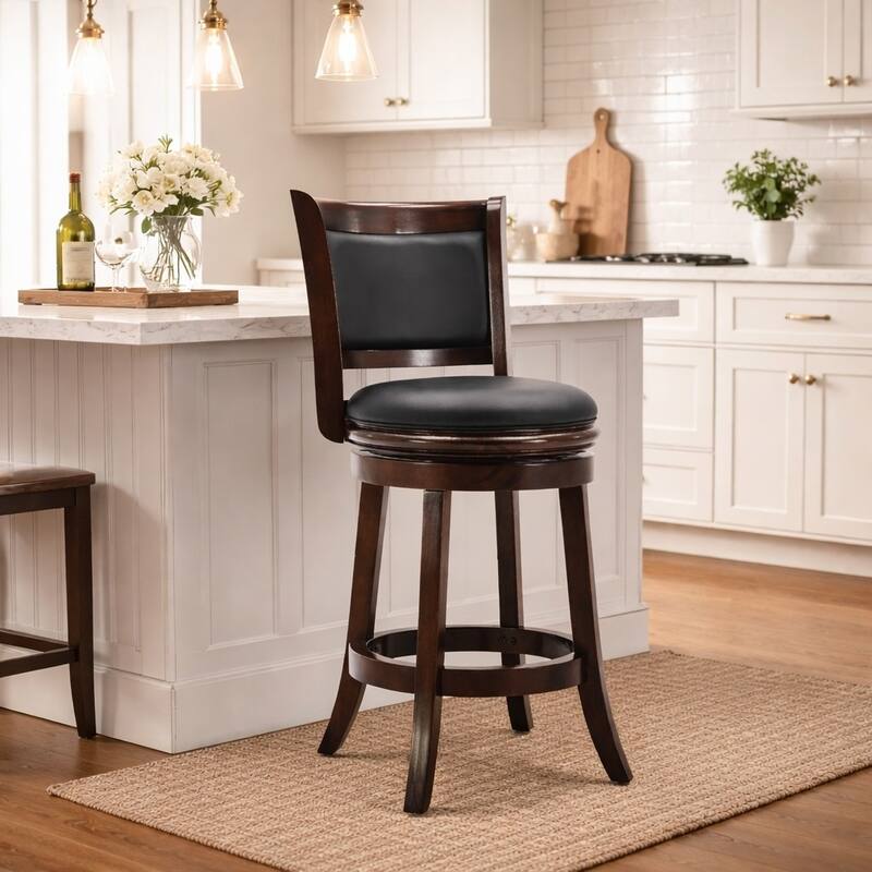 Augusta Wood Upholstered Swivel Counter Barstool - Cappuccino